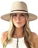 FURTALK Unisex Panamahut Breite Krempe Sommerhut UV-Schutz Sonnenhut mit Kinnriemen Strandhut für Herren und Damen Verstellbare Strohhut