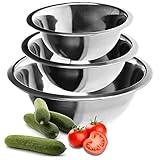 COM-FOUR® 3-teiliges Schüssel-Set aus Edelstahl - Salatschüssel in 3 Größen - Rührschüssel - Edelstahlschüssel zum Backen, Servieren und Snacken (3 Stück - Ø 18/20/24 cm)