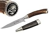 Messer Jagdmesser Skull Totenkopf echt versilbert Hirschhorn Trachtenmesser Jagd Hirschfänger Wild Bock Jagdnicker für Lederhose Biker Jäger Jagd Stahl-Klinge Hirsch, Farbe:Skull B