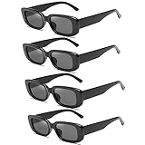 FSMILING 4 Stück Sonnenbrille Damen Retro Vintage Rechteckige Sonnenbrillen Set Schwarz 90er Vintage Sonnenbrille Festival Sunglasses Women