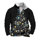 Weihnachtspullover Herren 1/4 Zip Troyer Kragen Weihnachts Sweatshirt Herren Schneemann Weihnachtspulli Bunter Weihnachtsbaum Aufdruck Sweatshirts Xmas Sweater Langarmshirt Christmas Pullover Tops