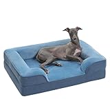 PAWZ Road Mittelgroßes Hundebett, waschbar, orthopädisch mit abnehmbarem Flanellbezug und Reißverschluss, Hundesofa für mittelgroße Hunde, 2-lagiges wasserdichtes Hundebett Blau, 71x58x16cm