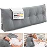 ELONEO Rückenkissen 140 cm breit, Keilkissen für Bett und Sofa geeignet, dreieckiges Lesekissen, Kissen mit abnehmbarem und waschbarem Bezug, mit praktischem Seitenfach