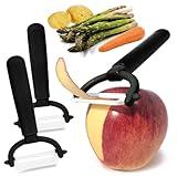 com-four® 3X Sparschäler mit Keramikklinge für Obst und Gemüse - besonders scharfer Universalschäler - rostfreier Peeler - Schäler mit Pendelklinge aus Keramik (3 Stück - schwarz)