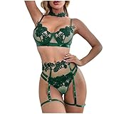 Unterwäsche Polyester-Vierteiliges Zuhause weibliche Roter Body Damen Spitze (Green, S)