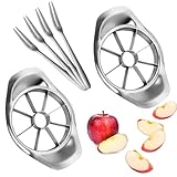 Apfelportionierer, Edelstahl Apfelteiler, Apfelspalter, 2PCS mit 4 Fruchtgabel aus Edelstahl Apfelspaltenschneider 8 Klingen Apfelschäler Apfelschneider Apfelentkerner Apfelausstecher