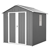 Thanaddo Metall Gerätehaus Gartenhaus 185x182x191cm, Geräteschuppen mit Fenster & Satteldach, wetterfest Gartenschuppen Inkl. Metallfundament (ohne Boden) für Outdoor Garten Terrasse, Grau