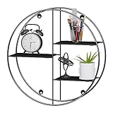 EUGAD rundes Wandregal Kinderregal Schweberegal, Metallregal Schwarz, Hängeregal industrielle Wanddeko für Wohnzimmer Kinderzimmer Badezimmer, mit 3 Ablagen, Durchmesser 40 cm