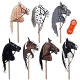 RL24 HKM - Hobby Horse Bobby inkl MagicBrush | Steckenpferd mit Trense | Spielpferd aus Plüsch mit Holzstock & Langer Mähne | Stockpferd ohne Griffe & Rollen | schwarz