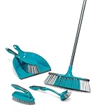 Beldray 5-teiliges Kehrschaufel Set, Reinigungsset, Besen mit weichen Borsten, Kehrschaufel, Bürste, Schrubber und Spülbürste, Reinigungsutensilien, Frühjahrsputzset, Kehren, weiche Griffe, türkis