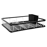 KARL HAUSMANN Abtropfgestell Geschirr - 42x31x12cm - Edelstahl-Geschirrabtropfgestell mit Abtropfgitter - Abtropfständer - Dish Drying - Geschirrständer - Geschirrablage für Spüle - Schwarz-Weiss