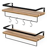 LifeGoods 2-stöckige Holz Schweberegale | 20kg Kapazität | Rustikale Hängeregale für Küche, Wohnzimmer und andere Wanddekoration | Industrial Wandregale | Wandaufbewahrung | Gebrannt