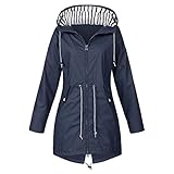 Regenjacke Damen Einfarbig Wasserdichte Softshelljacke Gefüttert mit Gestreift Stanzjacke Atmungsaktive Übergangsjacke mit Kapuze Frühling Herbst Leichte Kapuzenjacke Rundhals Outdoorjacke