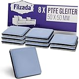 Filzada® 8x Teflongleiter Selbstklebend - 50 x 50 mm (eckig) - Profi Möbelgleiter/Teppichgleiter PTFE (Teflon)