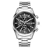 Clastyle Herrenuhren Silber Dekorativ Chronograph Uhr Herren Schwarz Zifferblatt Klassisches Armbanduhren für Herren Edelstahl Uhr Geschenk