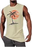iudam Tank Top Herren Ärmelloses Baumwolle Sport Tops mit Printed T Shirt Unterhemden Muskelshirt Männer Fitness Gym Trägershirts Tee Tops,Beige,L