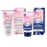 Balea 2er-Set Hautpflege: REICHHALTIGE Nachtcreme intensive Feuchtigkeit mit Mandelöl (50 ml) + Tagescreme intensive Feuchtigkeit mit Mandelöl (50 ml) LSF 15, 100ml + Bonus Silikonschwamm