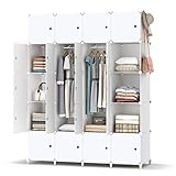 HOMIDEC Kleiderschrank, Tragbarer Regalsystem, 20 Würfel Schrank aus Kunststoff mit 2 Kleiderstange, Schlafzimmerschrank kleiderschrank Weiss für Schlafzimmer,180 x 142 x 45cm