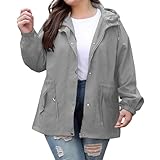 Übergangsjacke Damen, Windbreaker Damen Leicht Mit Zip Hoodie Regenjacke Leicht Softshelljacke Sportlich Winterjacke, Windjacke Dünn Kapuzenjacke Winter Regenmantel Einfarbig Fahrradjacke