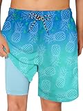 Miutii Herren Badehose mit Kompression Badeshorts mit innenhose Board Shorts 2 in 1 Sommer Shorts Trunks Surfen Strandshorts Blauer See 3XL