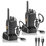 JUCJET 88E Walkie Talkie, Lizenzfrei PMR446 16 Kanäle Funkgeräte, Handfunkgerät Eingebauter LED Taschenlampe. 2-in-1 Type-C Charging Cable mit USB-Ladestation und Headset (Schwarz, 2 Stück)