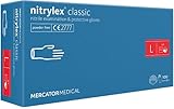 Nitrylex Classic Einweg-Nitrilhandschuhe, schützende Untersuchungshandschuhe, puderfrei, unsteril, Blau , Größe L (8-9), beidhändig tragbar, Mikro+strukturierte Fingerspitze, dispenser box 100 Stk