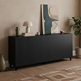 Bellamio Tana Kommode schwarz – Sideboard Wohnzimmer 185 cm lang geriffelt – TV Schrank mit 8 Fächern – Kommodenschrank mit geriffelter Front – Wohnzimmerschrank 40 cm tief – Kommode Schlafzimmer Holz