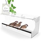 WILDLIFE HOME Fenster Futterhaus für Vögel I Transparent, 30cm Länge I XL Vogelhaus Fenster, Vogelfutterspender für Wildvögel, Family