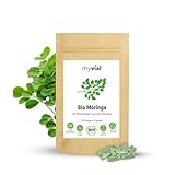 myvial® Bio Moringa Kapseln hochdosiert 120 Stück vegan ohne Zusätze plastikfrei verpackt - 400mg feines Blattpulver aus Moringa Oleifera Pflanze