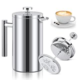 NVIYAM Kaffeebereiter French Press Edelstahl, 1000ml French Press, Doppelwandig Isoliert Kaffeepresse, Kaffee Französische Presse für Haus, Camping und Büro