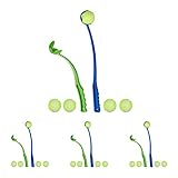 Relaxdays 4 x Ballschleuder für Hunde, Ballwerfer Set, inklusive 10 Tennisbälle, Ballwurfarm, Hundespielzeug Werfer, blau/grün