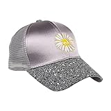 Frauen Mesh Back Pailletten Baseball Cap Brief Gänseblümchen Stickerei für Snapback Sonnenhüte für Frauen mit UV-Schutz Breite Krempe Großer Kopf