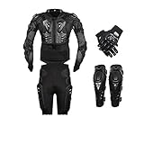 AKAUFENG Motorrad Protektorenjacke mit Getriebe Kurzen Hosen + Knieprotektoren + Handschuhe Protektorenhemd Motorrad S-5XL (Schwarz, S)