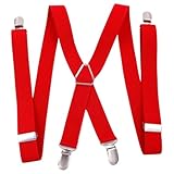 FJOADNVM Herren-Hosenträger Hosenträger for Herren mit 4 Clips, 2,5 cm breit, elastisch, verstellbar, auch for Damen und Kinder, Hochzeitsaccessoires Hemdhosenträger(Red)