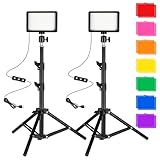 Ci-Fotto LED Fotolicht Video Licht 2-Pack, Dimmbare 5600K USB LED-Videoleuchte Dauerlicht die Fotografie mit Stativ und Farbfiltern für Fotostudios, YouTube, TikTok, Videoaufzeichnung, Game-Streaming