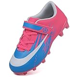 Dhinash Fußballschuhe Jungen Stollen Fussballschuhe Kinder Kunstrasen Fussball Schuhe Spikes Trainingsschuhe Turnschuhe Mädchen Outdoor Turf Football Schuhe Unisex Rosa Blau Gr.35