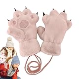 Katzenpfoten-Handschuhe, warme Winterhandschuhe, Plüsch-Winterhandschuhe mit süßer Katzenpfote, dicke Plüschhandschuhe für Mädchen und Frauen, 3-8 Jahre, Rosa, Einheitsgröße