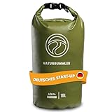 NATURBUMMLER® Dry Bag 10L [Aqua Secure+] 100 % wasserdichte Tasche mit Schultergurt & Rucksackfunktion – wasserfester Packsack für SUP, Angeln, Camping & Outdoor – Drybag Beutel (Naturgrün)