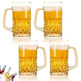 GAOUTO 4er Set 500ml Transparent Bierkrug aus Glas, Bierglas mit Henkel, Biergläser 05 Liter, Großes Fassungsvermögen Pub Bierglas Weizenbiergläser für Partys Bars Restaurants Zuhause Bierfeste