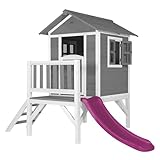 AXI Spielhaus Beach Lodge XL in Grau mit Rutsche in Lila | Stelzenhaus aus FSC Holz für Kinder | Kleiner Spielturm für den Garten