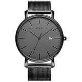 BUREI Herren Uhren Ultra Dünne Minimalistische Quarzuhr mit Datumsanzeige für Damen und Herren Classic Design Edelstahl Uhr 41MM Geschenk für männer