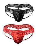 Oludkeph Herren Pouch Lace Rüschen Sissy Tanga Höschen Bikinihose T-Back Tangas G-String Unterwäsche (One Size, 2-teiliges Set)