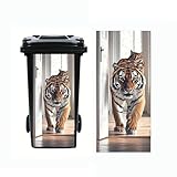 Skurriler Esel-Mülltonnenaufkleber, Blumengarten-Design, selbstklebender Aufkleber für den Außenbereich, 37 x 82 cm, dekorative Abdeckung mit Schmetterlings- und Wildblumen-Muster (Tiger&Katze)