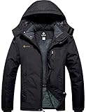 GEMYSE Herren Outdoor-Skijacke Wasserdicht Winddicht Winterjacke Fleece mit Kapuze für den Berg (Schwarz02,L)