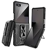 Doeshine für Samsung Galaxy Z Flip 7 Hülle [Not für Flip 7FE] mit Rotate Ständer & Kameraschutz, Ganzkörper Robuste Stoßfeste Schutzhülle mit Scharnierschutz, Militär Handyhülle (Schwarz)