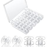 MXTIMWAN 25 Stück Plastikspulen Spulen Nähmaschine Kunststoff mit Spulenbox, Unterfadenspulen Kunststoff für Brother Singer Kenmore Janome Die Meisten Nähmaschinen (transparent)