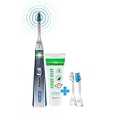 emmi-dent Platinum elektrische Ultraschall Zahnbürste (Starter-Set Blau) I Ideal für empfindliche Zähne & Zahnfleisch I Optimales Zähneputzen ohne Schrubben I Bis zu 15 Tage Akkulaufzeit