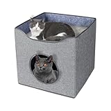 Hausleben Stilvolles Katzenhaus Grau – 40×38×40 cm – inkl. 2 Matratzen & Liegefläche auf dem Dach – Modernes Katzenbettchen für Katzen & Kätzchen – Komfortables Katzenzubehör & Katzenspielzeug