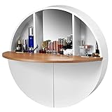 COSTWAY Rundes Spiegelschrank zur Wandmontage, Wandtisch Hängeschrank mit ausklappbarer Tischplatte, Wandklapptisch mit 7 Fächern & Spiegel, Badschrank Wandschrank schminktisch (Weiß)