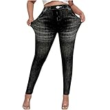 Mrat Damen-Jeans, Jeggings, Denim-Look, Skinny Fit, hohe Taille, Schlupfhose, gerades Bein, Hose, smart, lässig, Bootcut, dehnbar, Jegging, Bauchkontrolle, Jeans, Sale UK Größe S-2XL, Schwarz #01, XL